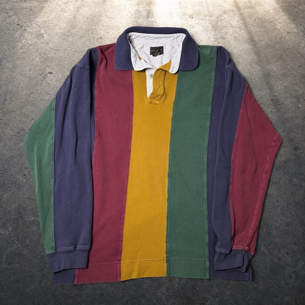 Vintage Structure Multi Color Block Rugby Shirt 90s Skater Baggy Mens Size M